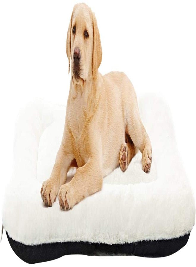 Petslover سرير للحيوانات الأليفة من بيتس لافر، للكلاب والقطط، مستطيل الشكل، مصنوع من الفرو الأبيض وألياف البوليستر (جودة تصدير) - (متوسط، أبيض) - Image 1